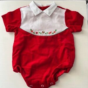 Christmas Outfit Vintage Red Velour Feel 3 Months